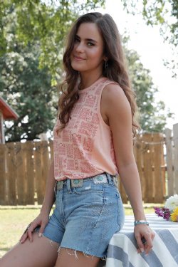 Women's Brand Print Tank - Peach 