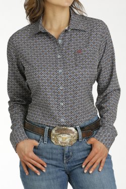 Women's Arenaflex Medallion Print Button-Down Western Shirt - Blue/Pink