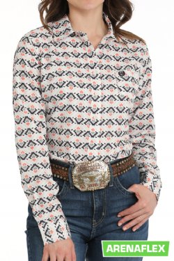 Women's Southwestern Print Button-Down Western Shirt - White