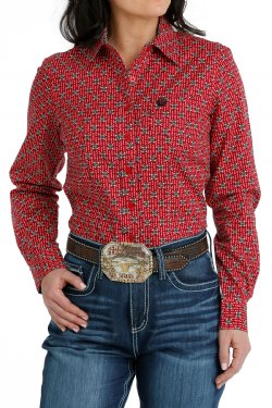 Women's Button-Down Western Shirt - Red