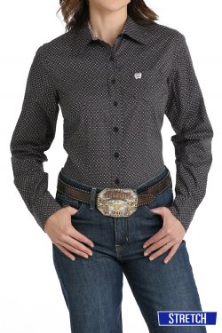Women's Geometric Print Button-Down Western Shirt - Navy