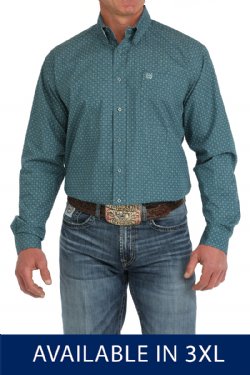 Men's 3XL Medallion Print Button-Down Western Shirt - Green