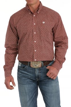 Men's Medallion Print Button-Down Western Shirt - Red