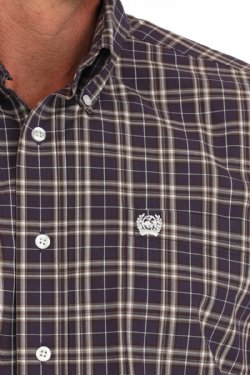 Men's Plaid Button-Down Western Shirt - Purple