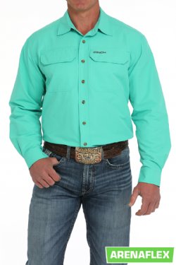 Men's Ripstop Solid Button-Down Western Shirt - Turquoise