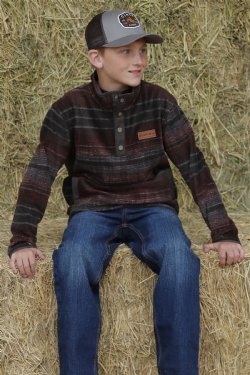Boy's Match Dad Fleece Pullover - Brown/Red