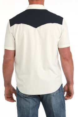 Men's Arenaflex Tooled Leather Camp Shirt - Cream/Navy