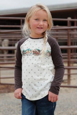 Girl's Long Sleeve Border Print Raglan - Cream