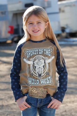 Girl's Spirit Of The Wild West Long Sleeve Raglan - Olive