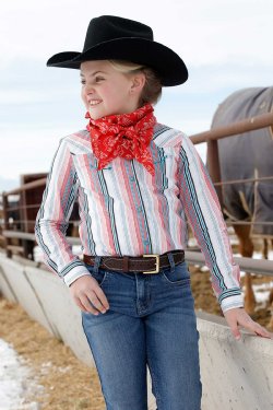 Girl's Stripe Snap Western Shirt - Pink / White