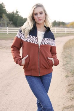 Women's Color Blocked Bomber - Brown/Navy