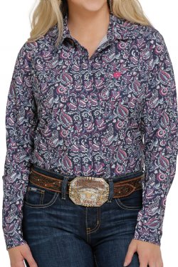 Women's ARENAFLEX Button-Down Western Shirt - Navy/ Pink / Light Blue