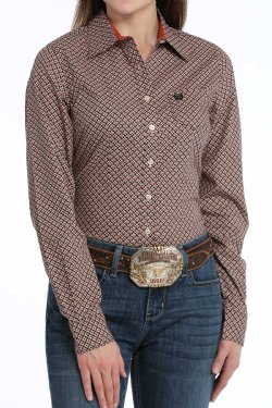 Women's Geometric Print Button-Down Western Shirt - Multi