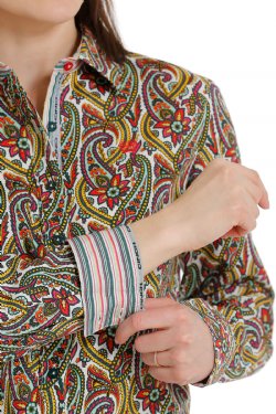 Women's Button-Down Western Shirt - Green / Pink / Yellow