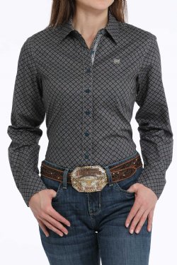 Women's Geometric Print Button-Down Western Shirt - Multi