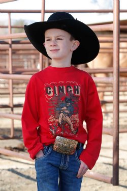 Boy's Steer Wrestling Tee - Red