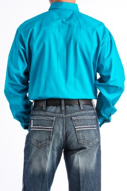 Men's 3XL Solid Turquoise Button-Down Western Shirt