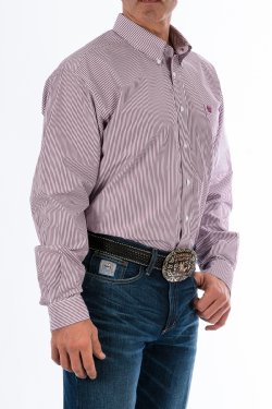 Men's TENCEL™ Burgundy Stripe Button-Down Western Shirt