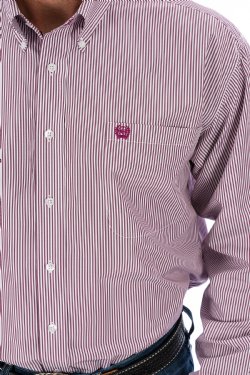 Men's TENCEL™ Burgundy Stripe Button-Down Western Shirt