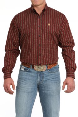 Men's Shotgun Shell Print Button-Down Western Shirt - Red