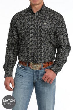 Men's Rope Print Button-Down Western Shirt - Navy