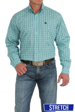 Men's Medallion Print Button-Down Western Shirt - Turquoise