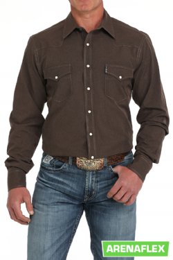 Men's Modern Fit Solid Snap Front Western Shirt - Brown
