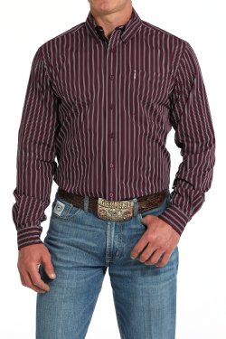Men's Modern Fit Striped Button-Down Western Shirt - Purple