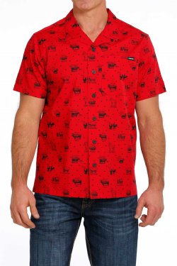 Men's Jingle Bulls Short Sleeve Camp Shirt - Red