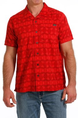 Men's Tribal Print Short Sleeve Camp Shirt - Red