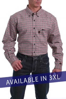 Men's FR 3XL Red, Black and White Plaid Button-Down Shirt